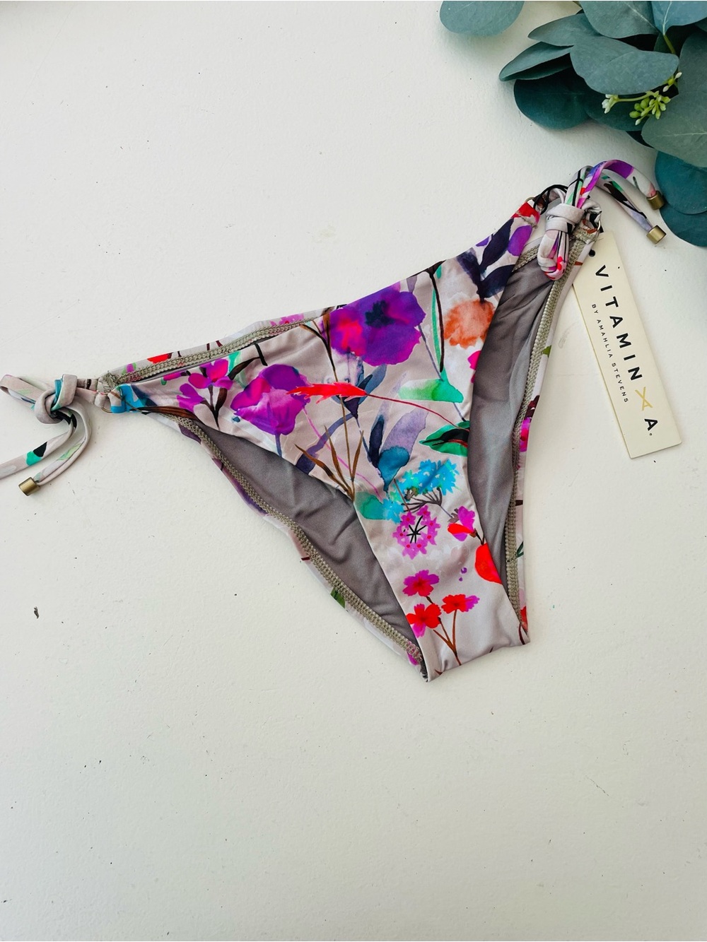 Vitamin A Floral String Side Tie Bikini Bottom
